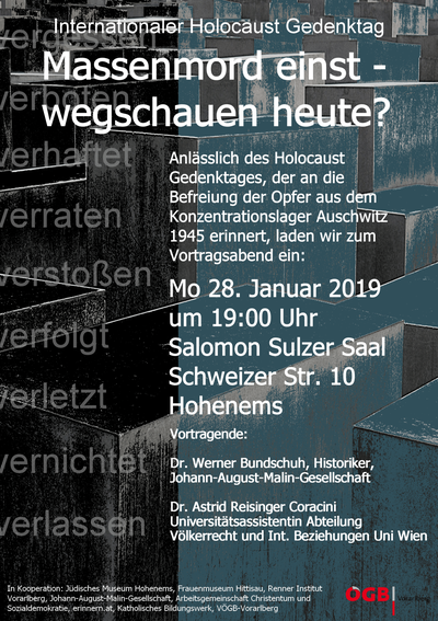 Int. Holocaust-Gedenktag 2019 Int. Holocaust-Gedenktag 2019